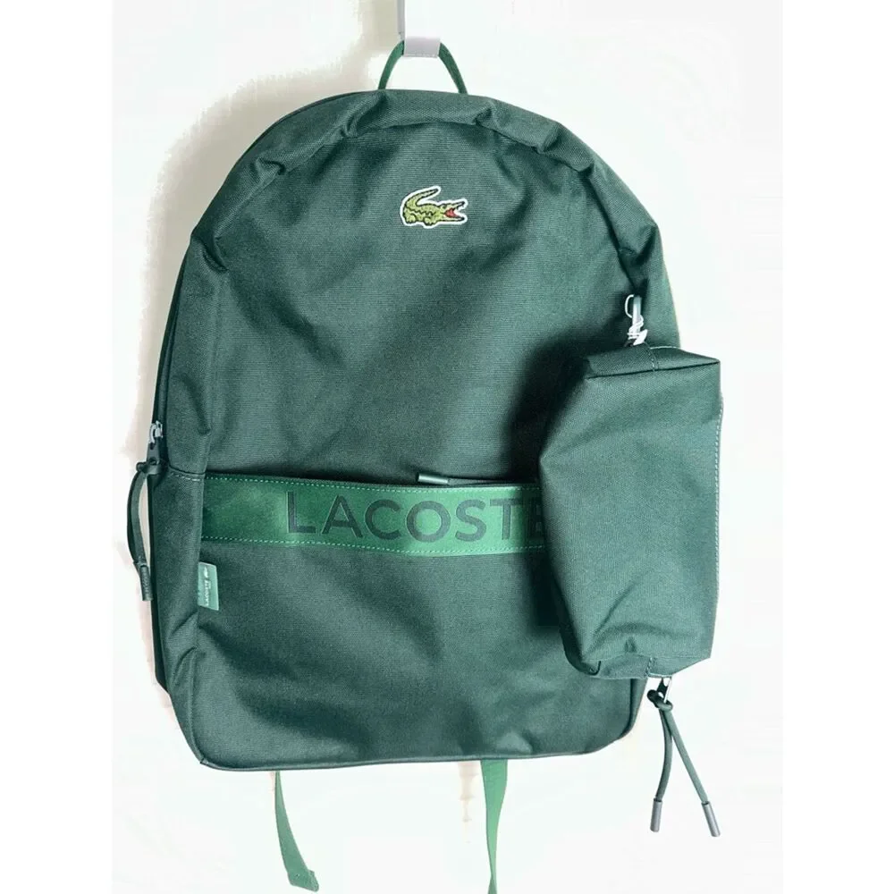 LACOSTE HUNTER GREEN SINOPLE BACKPACK PENCIL CASE Unisex 3 pocket